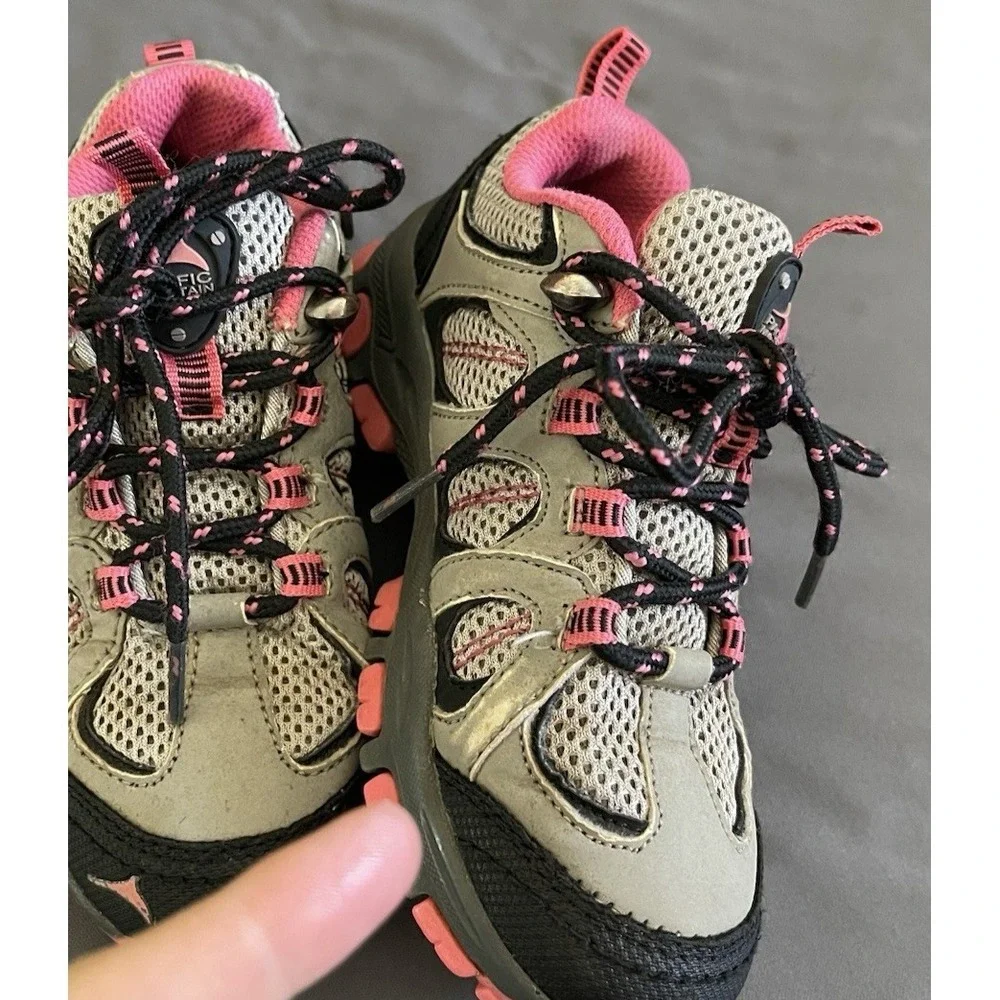 Pacific Mountain Youth Girls Shoe Size 10 Gray Pink Lace Up Hiking Camping